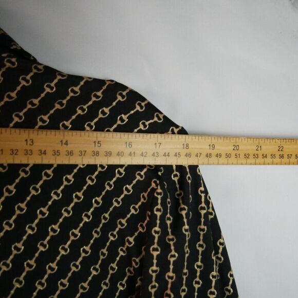 Diane Gilman Women's Size Large Blouse Button Down Black Golden Chain Print - Picture 8 of 12
